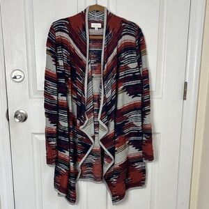 Lucky Brand Aztec Print Western Cardigan textured fabric size Large Cotton Blend